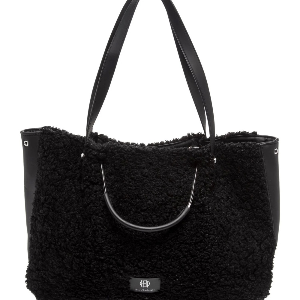 Black Faux-Shearling Tote Bag - Unbranded